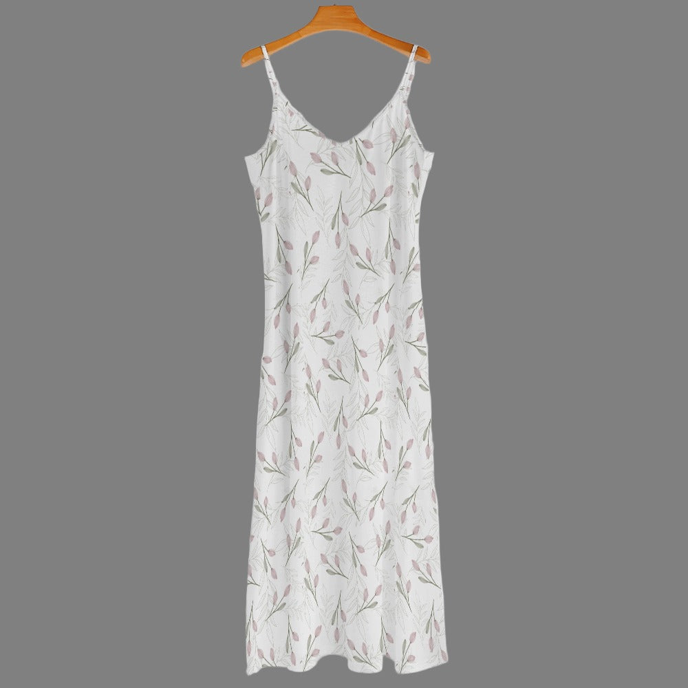 Women's Floral and Leaf Print Spaghetti Strap Maxi Dress