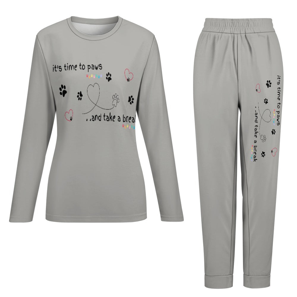 Women's It's Time to Paws Print Two Piece Pyjama Loungewear Set