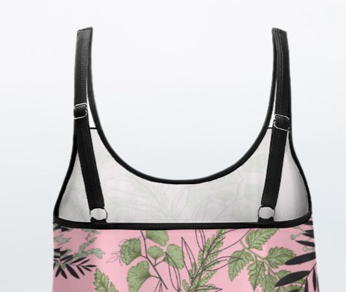 TABOO TIDE Plus Size Women's Fern Leaf Print Long Top And Shorts Two Piece Swimwear