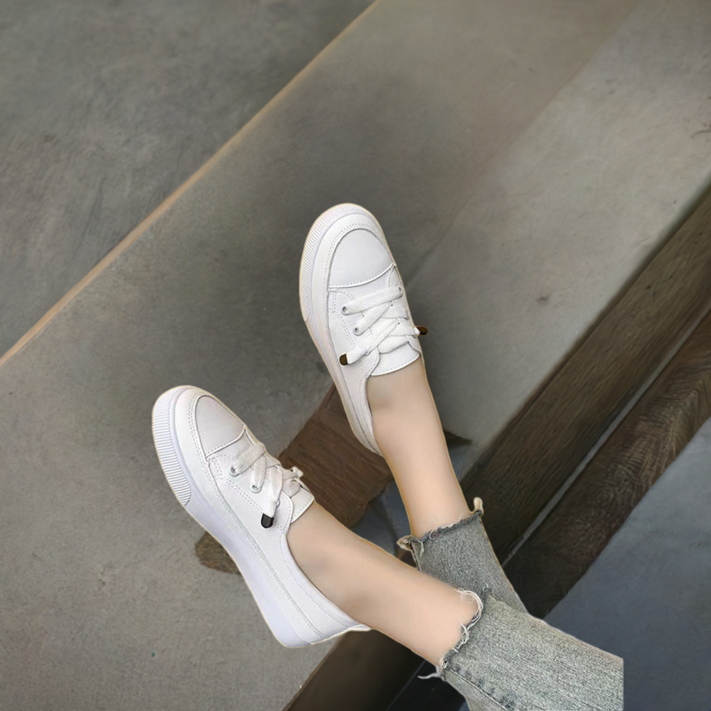 Women's Faux Leather White Trainers Lace Up Shoes Casual Footwear