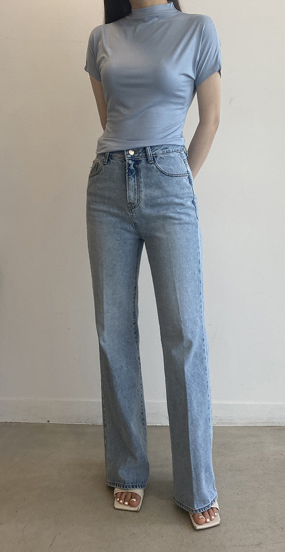 Women's High Waist Denim Jeans Flare Centre Hem
