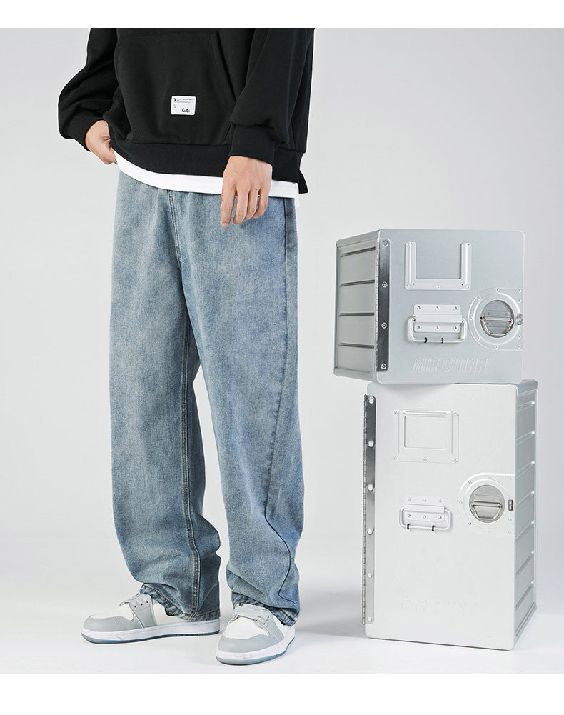Men's Denim Jeans Loose Straight Leg Long Trousers Casual Pants