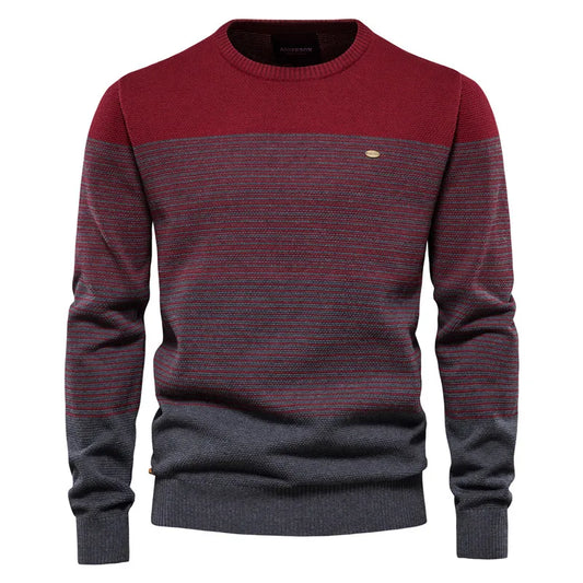 Men's Cotton Contrast Colour Block Knitted Sweater
