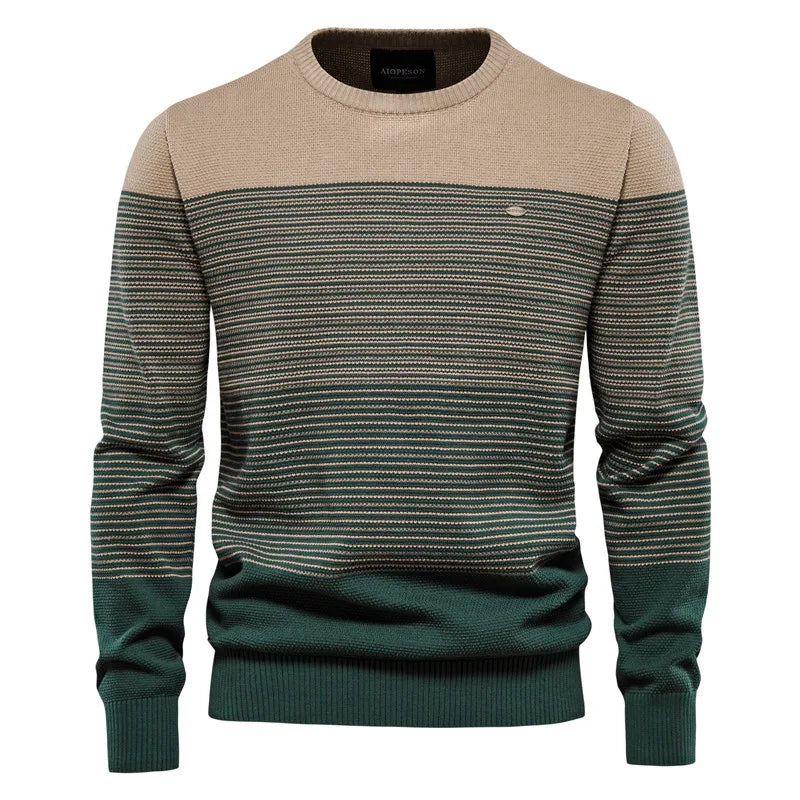 Men's Cotton Contrast Colour Block Knitted Sweater