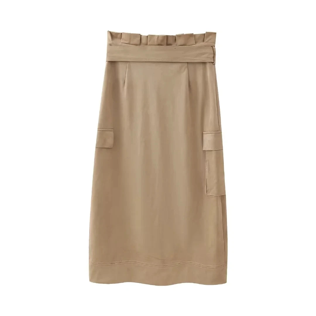 Women's Faux Suede High Waist Tied Wrap Midi Skirt
