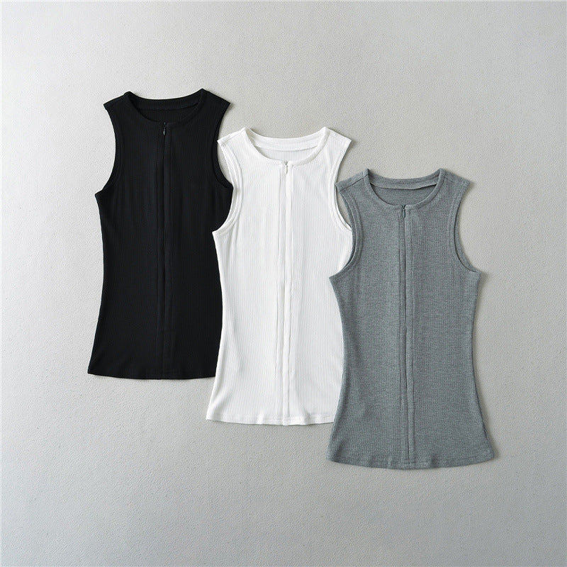 Women's Ribbed Front Zip Sleeveless Vest
