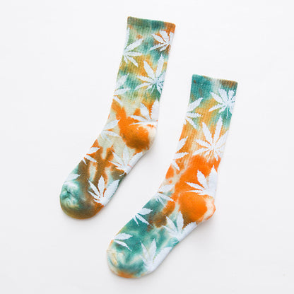 Men's Maple Leaves Print Socks Colourful Cotton Footwear