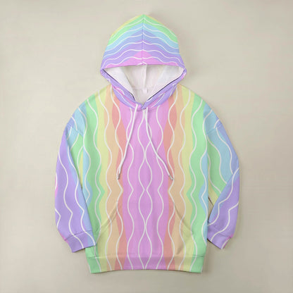 Women's Pastel Rainbow Print Dropped Sleeve Hoodie