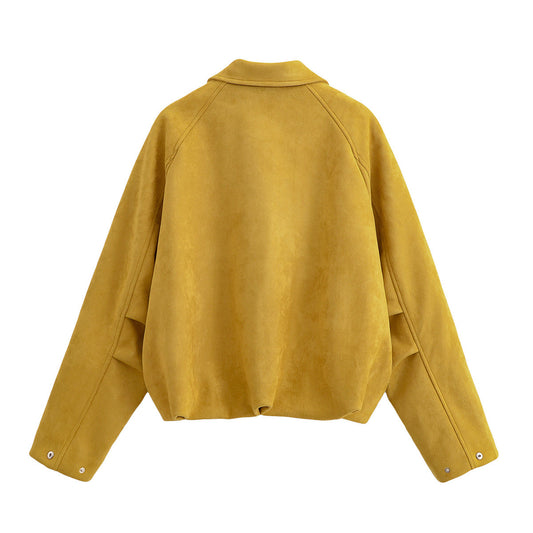 Women's Yellow Faux Suede Casual Jacket
