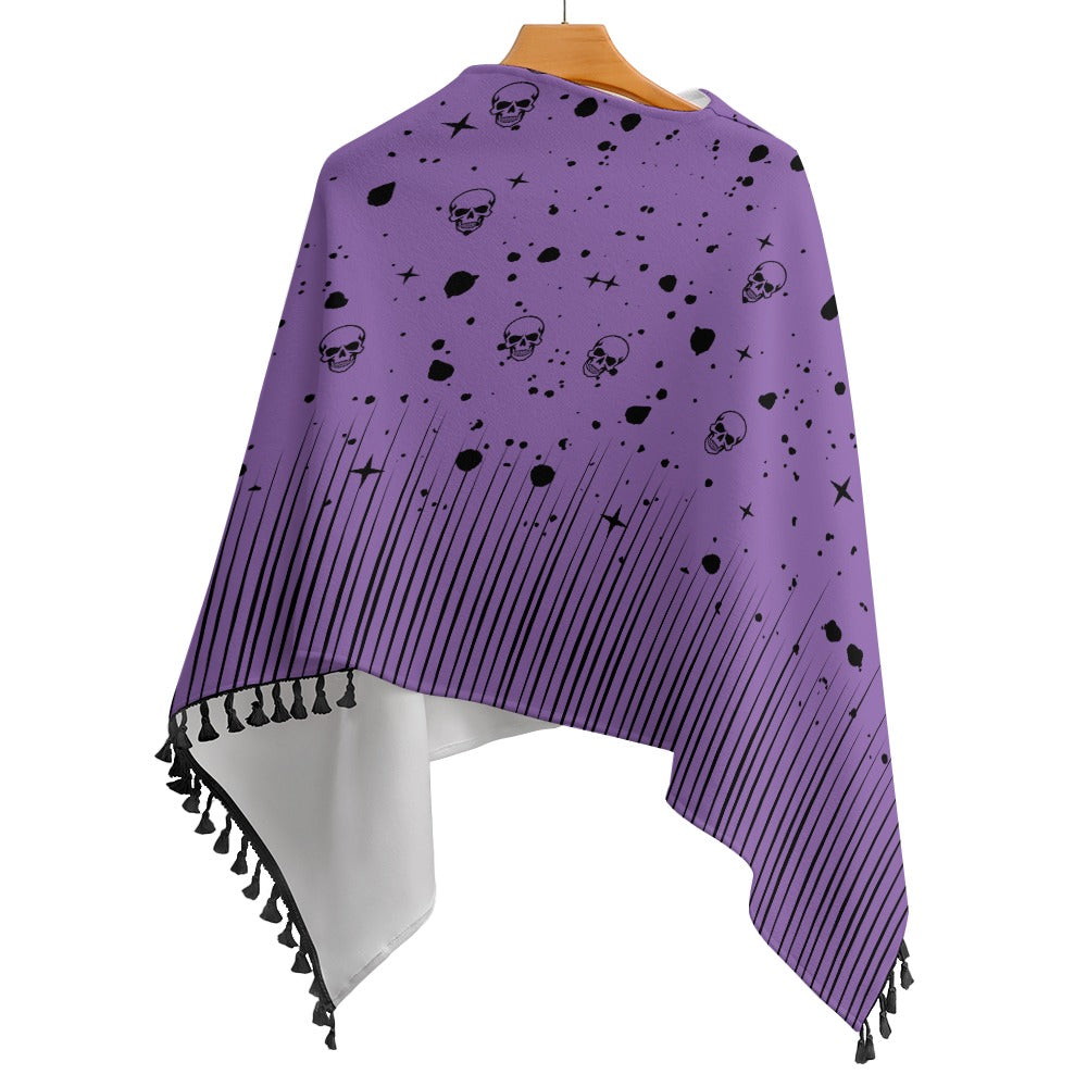 Women's Skull Print Cape With Fringed Edge One Size Pullover Outwear Fashion Halloween Season Must Have!