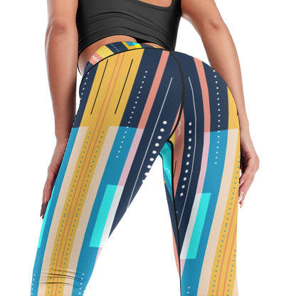 Women's Stripe Print Leggings Sports Yoga Gym Fitness Pants Comfortable Stretch Trousers Casual Bottoms