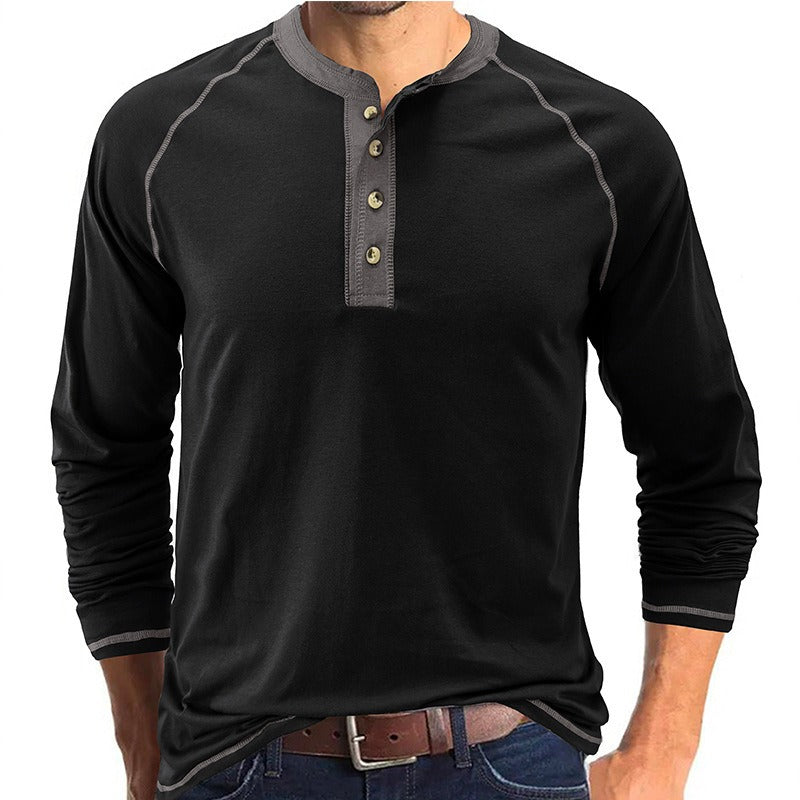 Men's Colour Contrast Cotton Long Sleeve T-Shirt