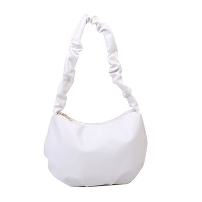 Women's Solid Colour Ruffle Handle Shoulder PU Leather Bag