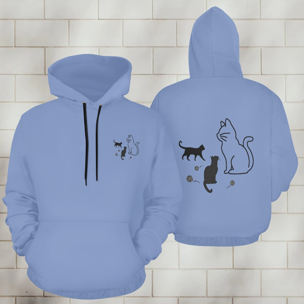 Unisex Cat Graphic Front and Back Print Cartoon Sweater Hoodie