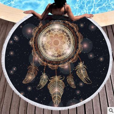 Dreamcatcher Mandala Round Tassel Edge Fleece Blanket Microfibre Beach Towel Yoga Mat 150cm