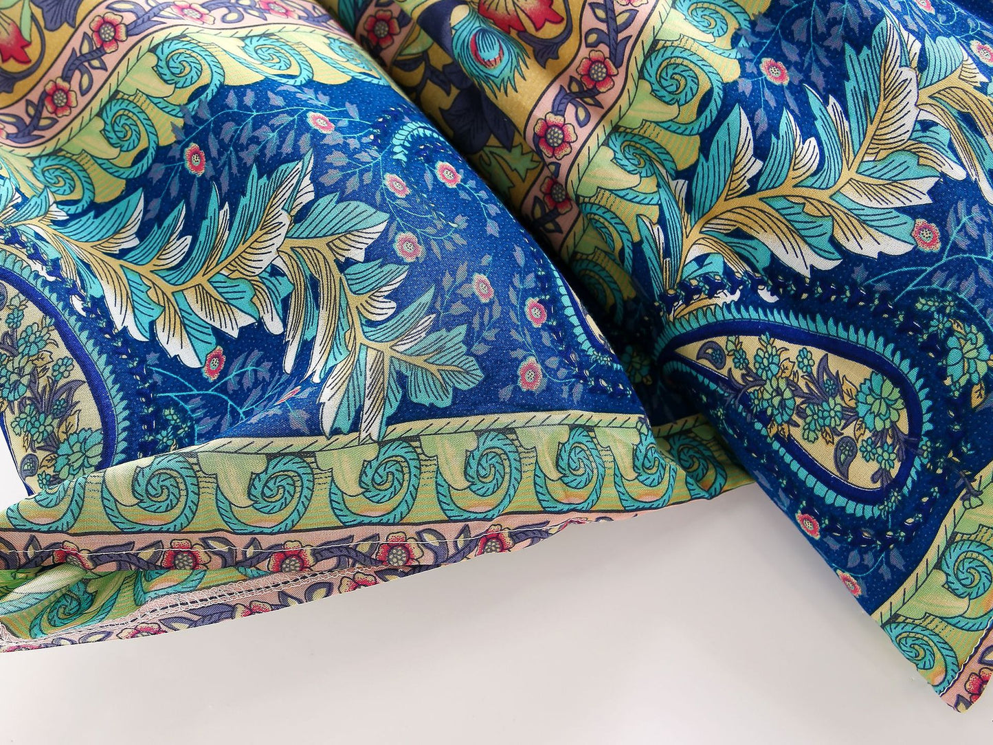 Bohemian Blue Floral Belted Short Kimono