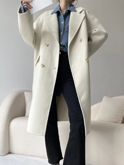 Women's Double Breasted Long Wool Coat