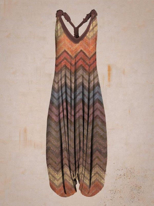 Women's Hippie Print Loose Jumpsuit Wide Leg Sleeveless Racer Back Outfit
