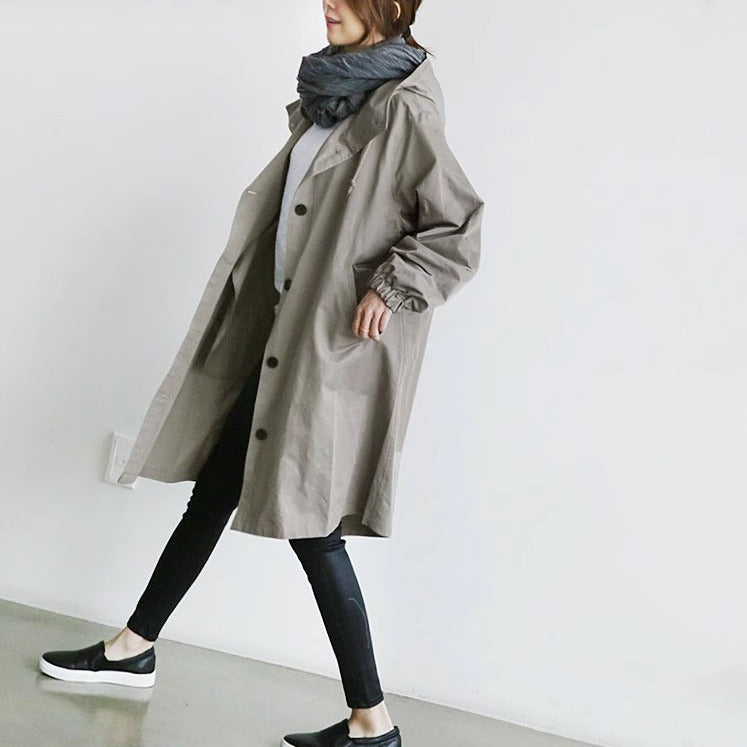 Women's Oversized Hooded Jacket Button Front with Pockets Raincoat