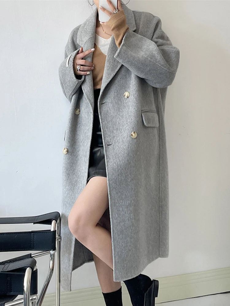 Women's Double Breasted Long Wool Coat