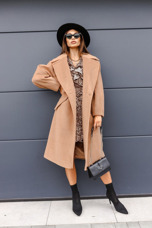 Women's Long Wool Coat V-Neck Collar One Button Close Midi Jacket