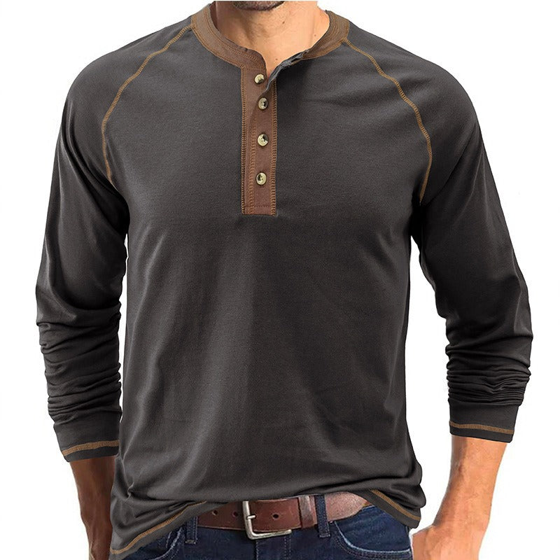 Men's Colour Contrast Cotton Long Sleeve T-Shirt