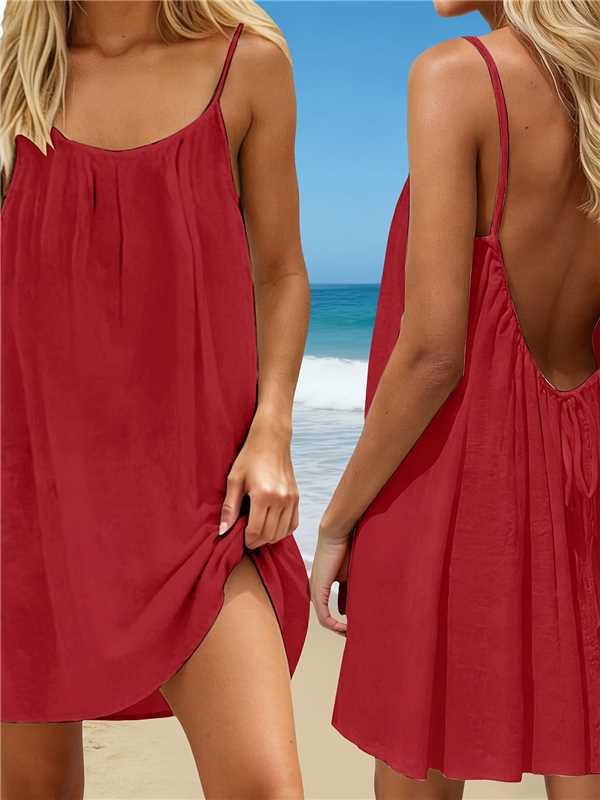 Backless Strappy Loose Fit Short Dress
