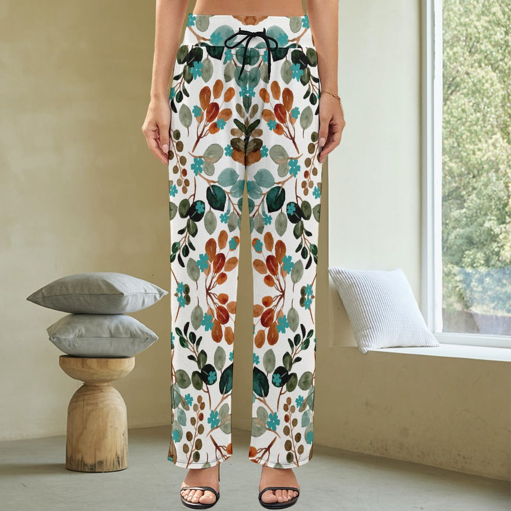 Women's Floral All Over Print Wide Leg Pants High Waist Trousers Drawstring Ladies Bottoms Casual Daily Wear