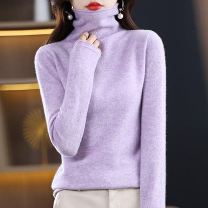 Women's Solid Colour Wool Sweater High Lapel Neck Long Sleeve Warm Cosy Jumper Top