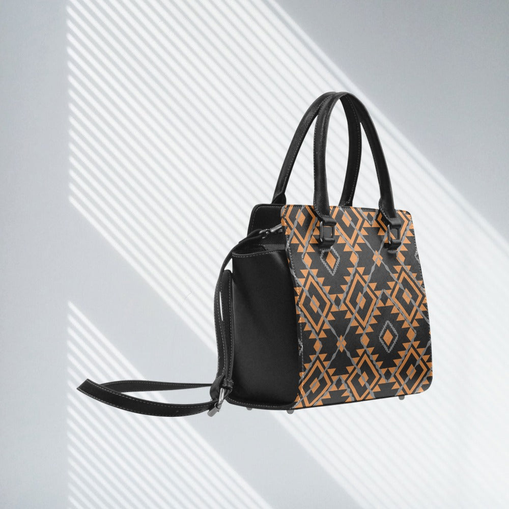 Taboo Tide Geometric Print All Over Design Classic Shoulder Handbag PU Leather Bag Black Brown