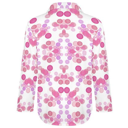 Women's Circle Print Front Button Long Sleeve Collar Shirt Blouse Top Soft Comfortable Casual Fashion White Pink