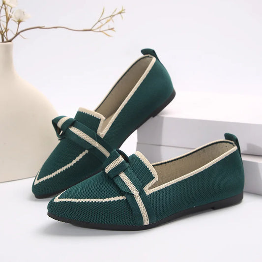 Women's Mesh Contrast Trim Pointed Toe Flat Shoes