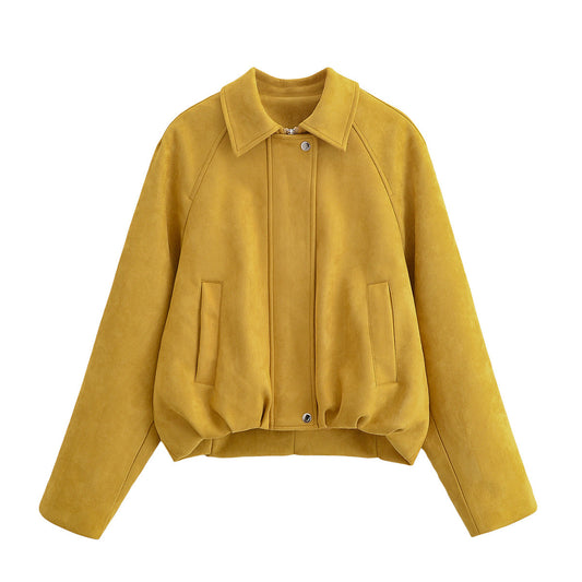 Women's Yellow Faux Suede Casual Jacket