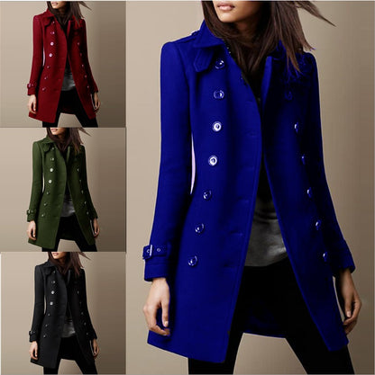 Women's Coat Double Breasted Long Sleeved Button Front Collar Jacket