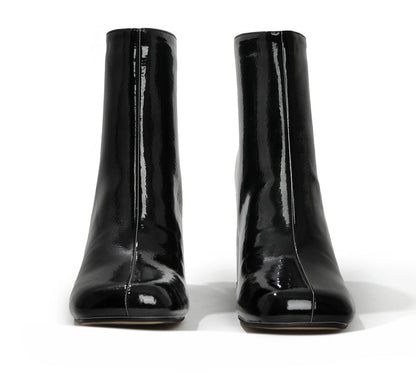 Women's PU Leather Square Toe Chunky Heel Ankle Boots