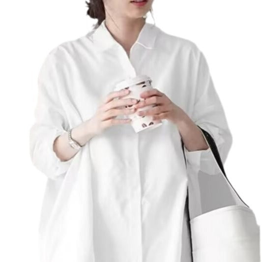 Women's Oversized Long Sleeve Collar Button Front Loose Cotton Shirt