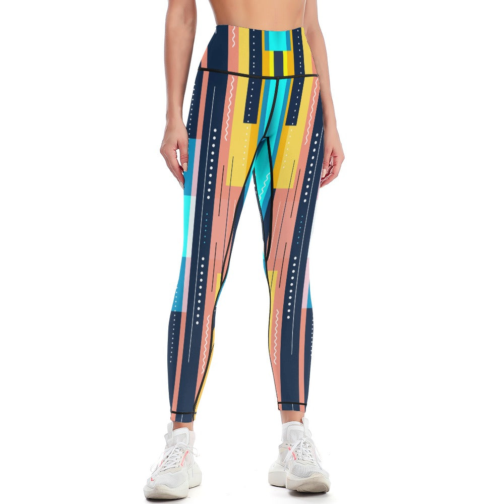 Women's Stripe Print Leggings Sports Yoga Gym Fitness Pants Comfortable Stretch Trousers Casual Bottoms