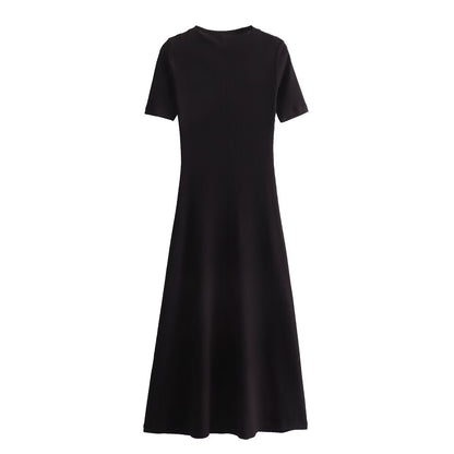 Women's Basic Ribbed Round Neck Short Sleeve Maxi Dress