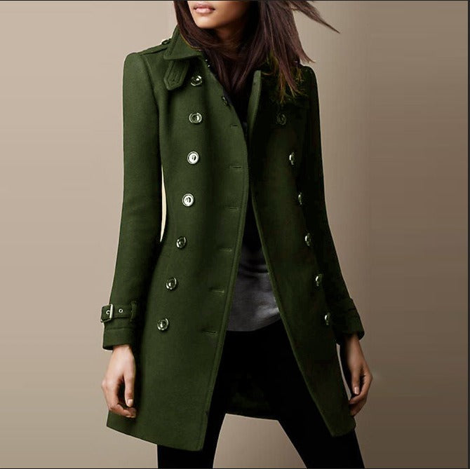 Women's Coat Double Breasted Long Sleeved Button Front Collar Jacket