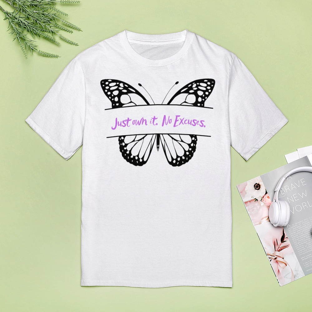 Women's Just Own It No Excuses Butterfly Letter Print T-Shirt Round Neck Short Sleeve Top All Sizes