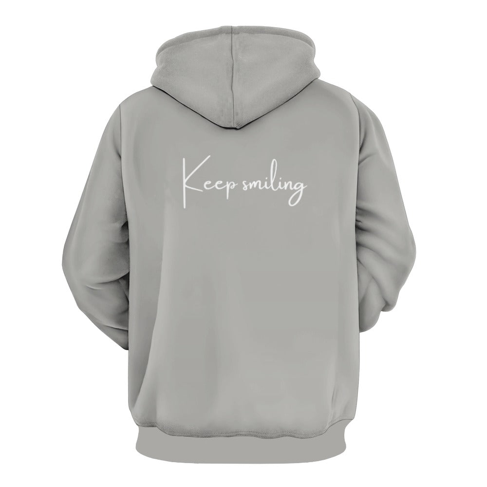 Plus Size Unisex Front and Back Letter Print Keep Smiling Sweatshirt Long Sleeve Drawstring Pocket Hoodie Top