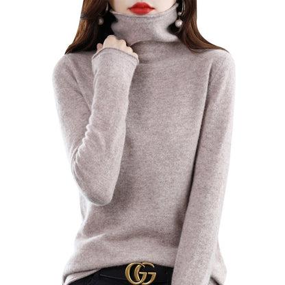 Women's Solid Colour Wool Sweater High Lapel Neck Long Sleeve Warm Cosy Jumper Top