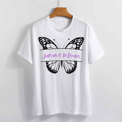 Women's Just Own It No Excuses Butterfly Letter Print T-Shirt Round Neck Short Sleeve Top All Sizes