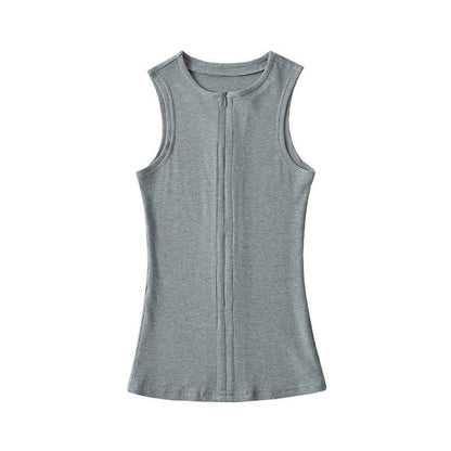 Women's Ribbed Front Zip Sleeveless Vest