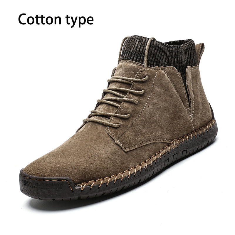 Men's Mid-Top Cotton Boots Pull On Lace Detail Front Shoes