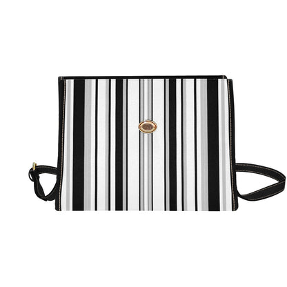 Women's Monochrome Stripe Print Handbag with Shoulder Strap