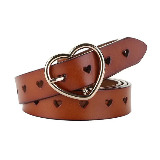 Women's Faux Leather Heart Shaped Belt Buckle Jeans Fashion Accessories