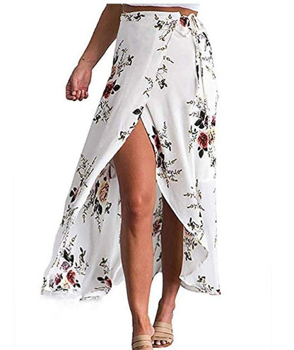 Women's Bohemian Chiffon Wrap Skirt Lightweight Irregular Split Leg Maxi Long Length