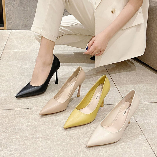 Women's Solid Colour Pointed Toe Stiletto High Heels Classic Shoes