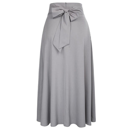 Women's Solid Colour Flared Maxi Skirt Belted Back Tie With Pockets